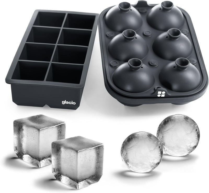 glacio Ice Cube Molds – Large Silicone Ice & Sphere Mold Combo with Built-In Easy-Fill Funnel 2-Inch Round & Square Whiskey Ice Molds for Cocktails & Bourbon - Image 1